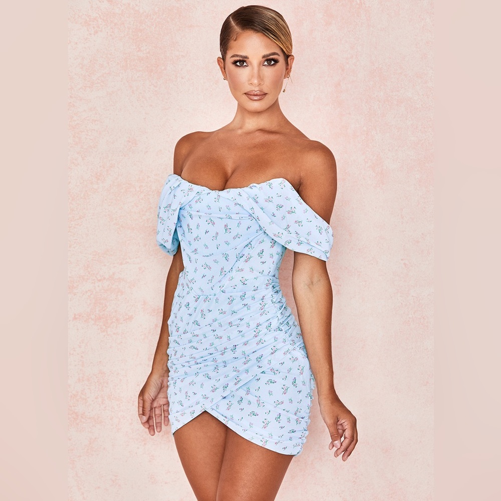 House of CB Luna Blue Floral Draped Corset Mini Dress
